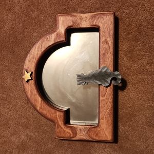 Beautiful Artisan made mirror with gray cat
